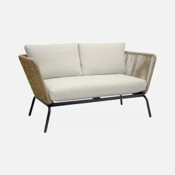 Salotto da giardino in resina intrecciata effetto rattan, 4 posti