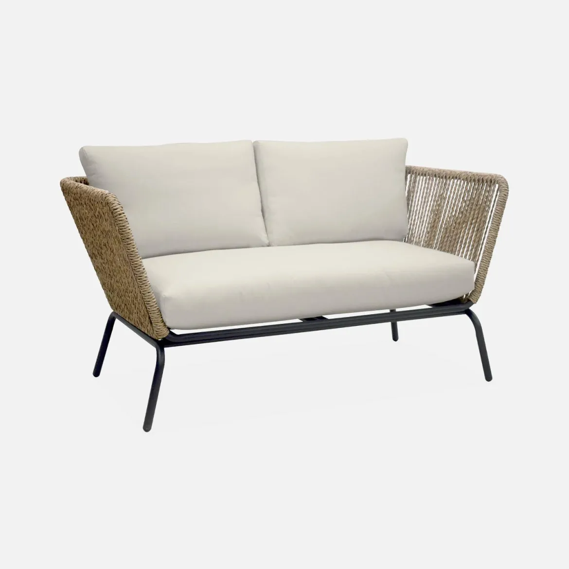 Salotto da giardino in resina intrecciata effetto rattan, 4 posti
