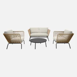 Salotto da giardino in resina intrecciata effetto rattan, 4 posti