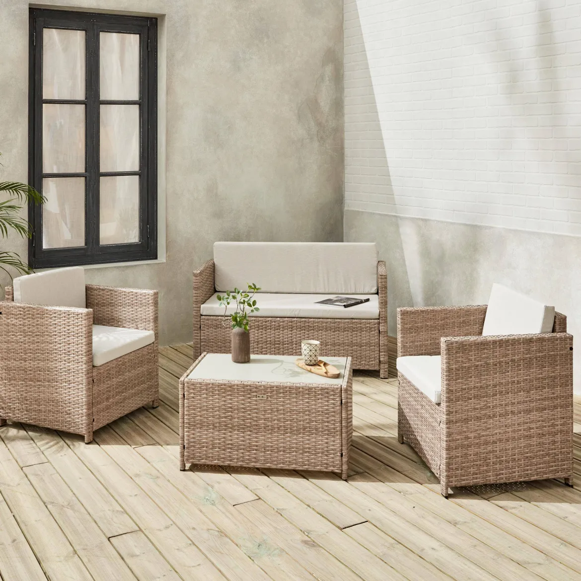 Salotto da giardino in resina intrecciata, 4 posti