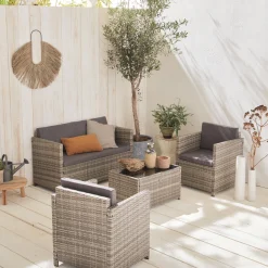 Salotto da giardino in resina intrecciata, 4 posti