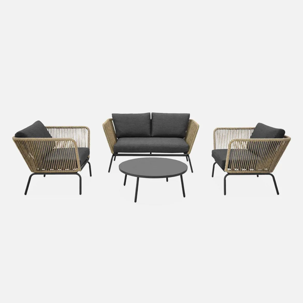 Salotto da giardino in resina intrecciata effetto rattan, 4 posti