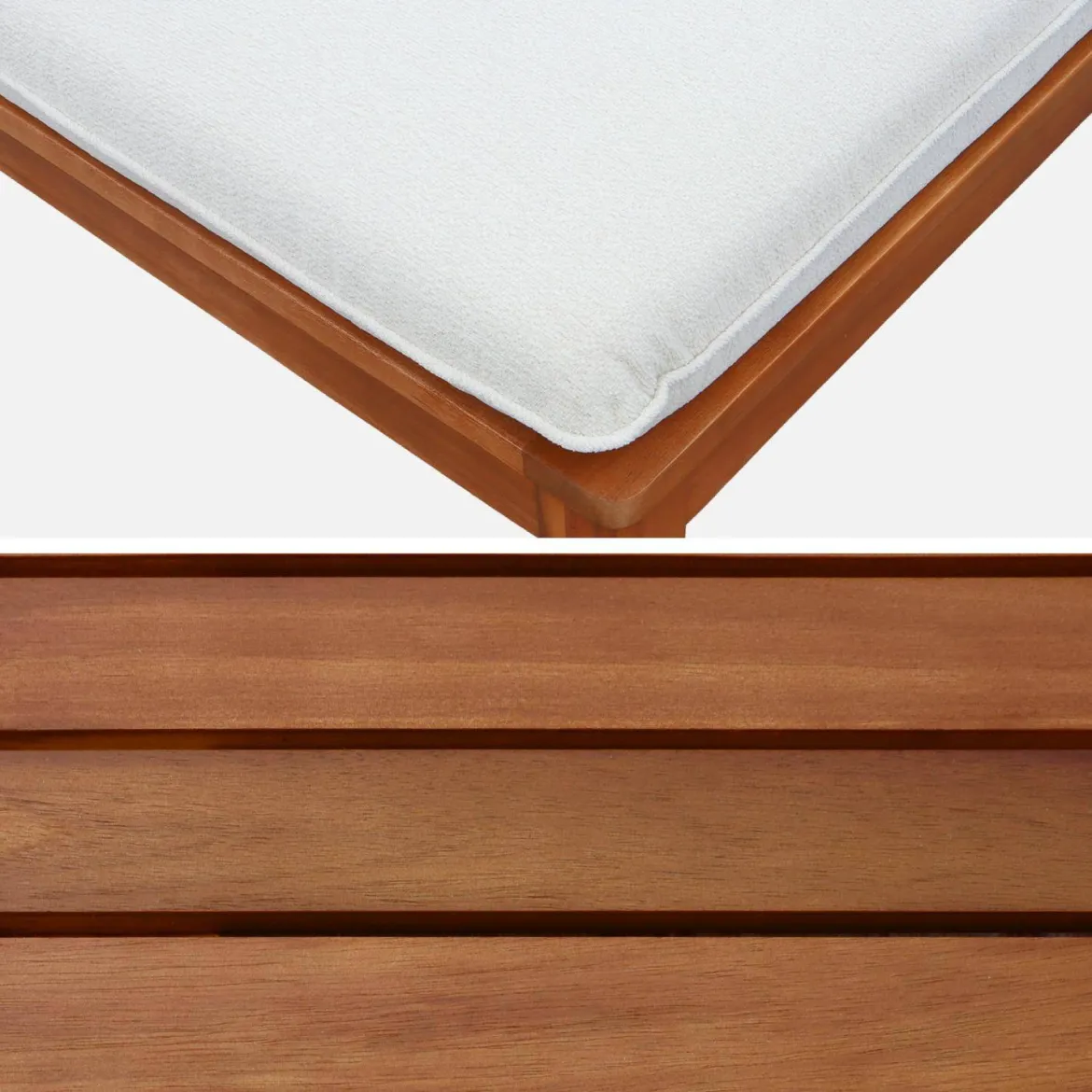 Salotto da giardino modulare in legno di acacia e bouclé, 3 posti