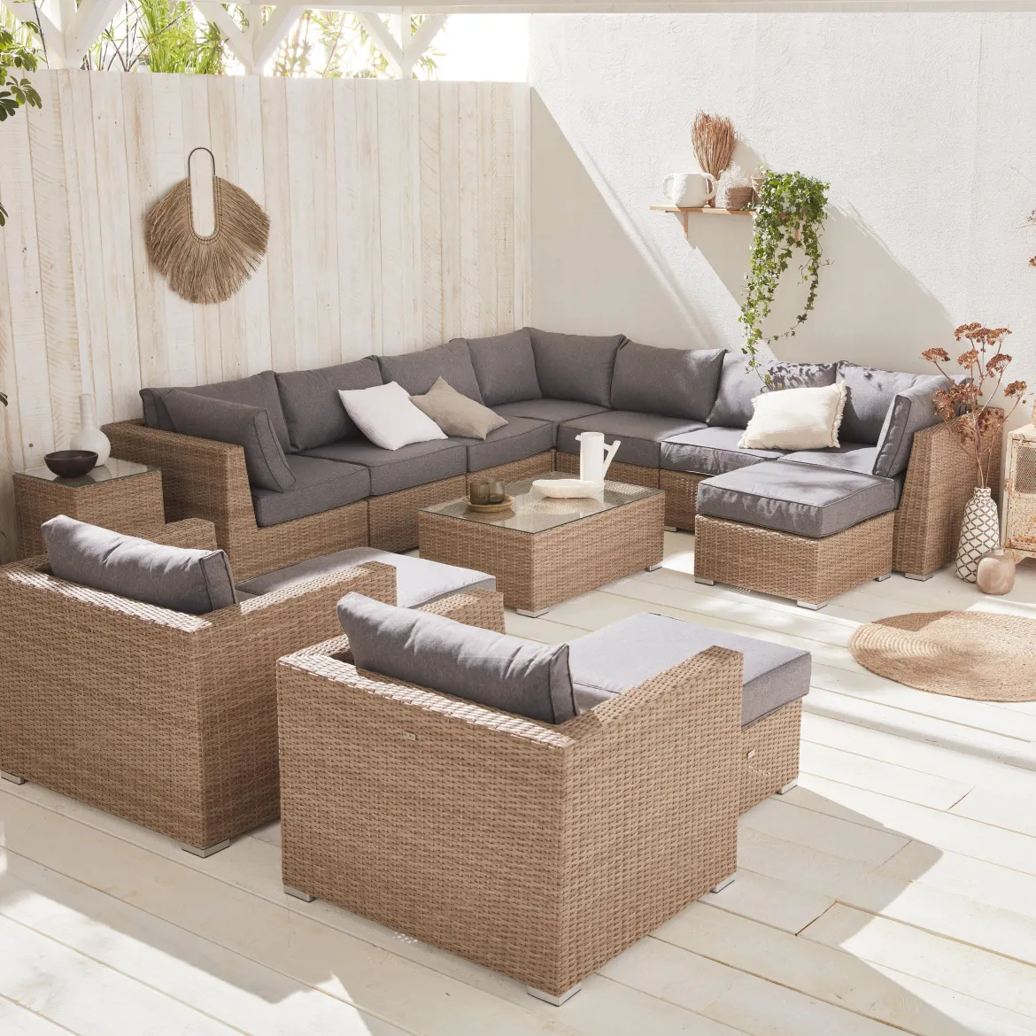Salotto da giardino premium in resina intrecciata, 12-14 posti