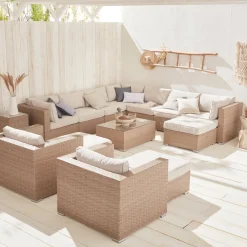 Salotto da giardino angolare in resina intrecciata, 12-14 posti