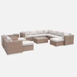 Salotto da giardino angolare in resina intrecciata, 12-14 posti