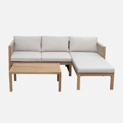 Salotto da giardino angolare in legno di acacia e corda, 4 posti