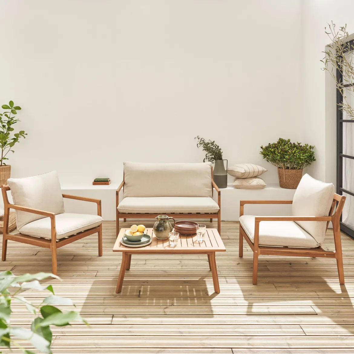 Salotto da giardino in acacia, 4 posti