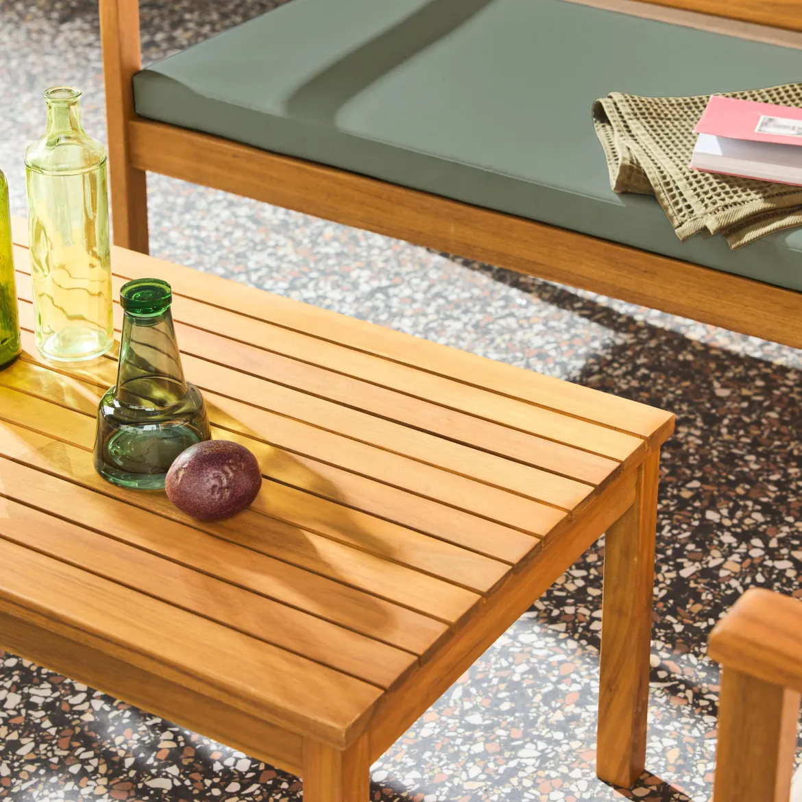 Salotto da giardino in legno di acacia, 4 posti