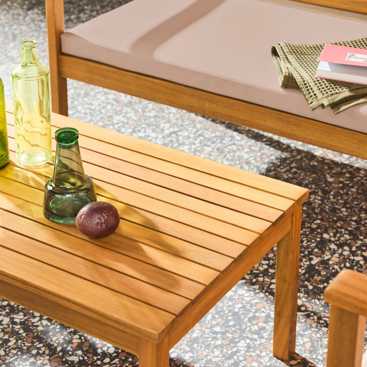 Salotto da giardino in legno di acacia, 4 posti