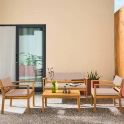 Salotto da giardino in legno di acacia, 4 posti