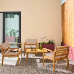 Salotto da giardino in legno di acacia, 4 posti