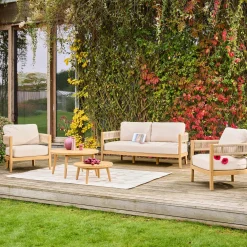 Salotto da giardino in legno di acacia e corda, 4 posti