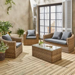 Salotto da giardino in resina intrecciata, 4 posti