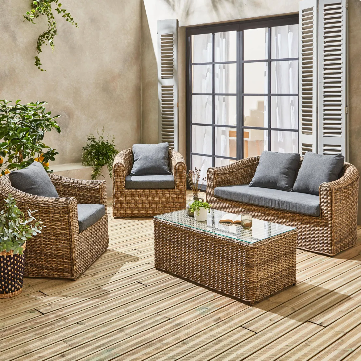 Salotto da giardino in resina intrecciata, 4 posti