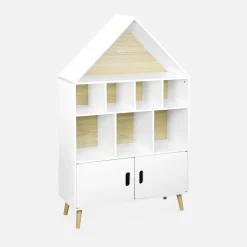 Scaffale per bambini in legno a forma di casa