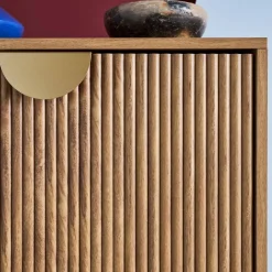 Scarpiera con decoro effetto legno di mango scanalato, 3 ante
