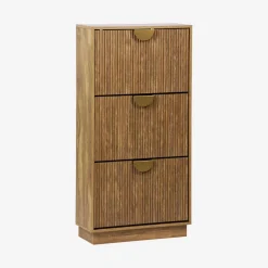 Scarpiera con decoro effetto legno di mango scanalato, 3 ante