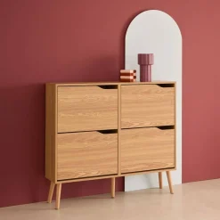 Scarpiera con decoro effetto legno, 4 ante