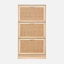 Scarpiera con decoro in canna e legno, 3 ante
