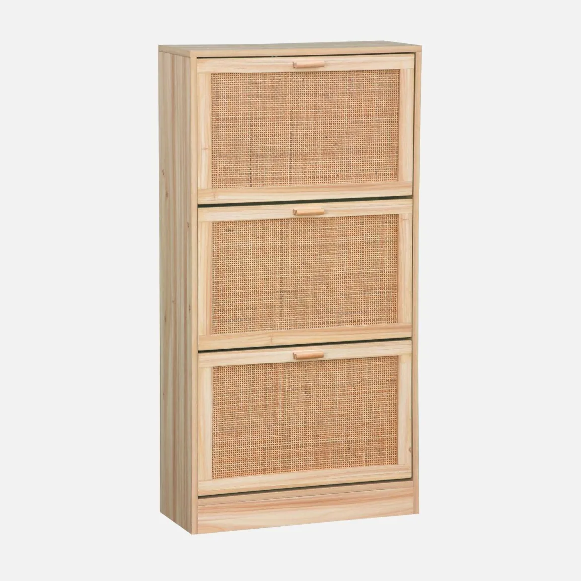 Scarpiera con decoro in canna e legno, 3 ante