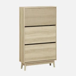 Scarpiera con decoro in legno naturale, 3 ante