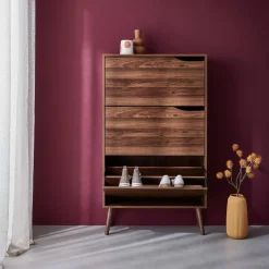 Scarpiera con decoro in legno, 3 ante