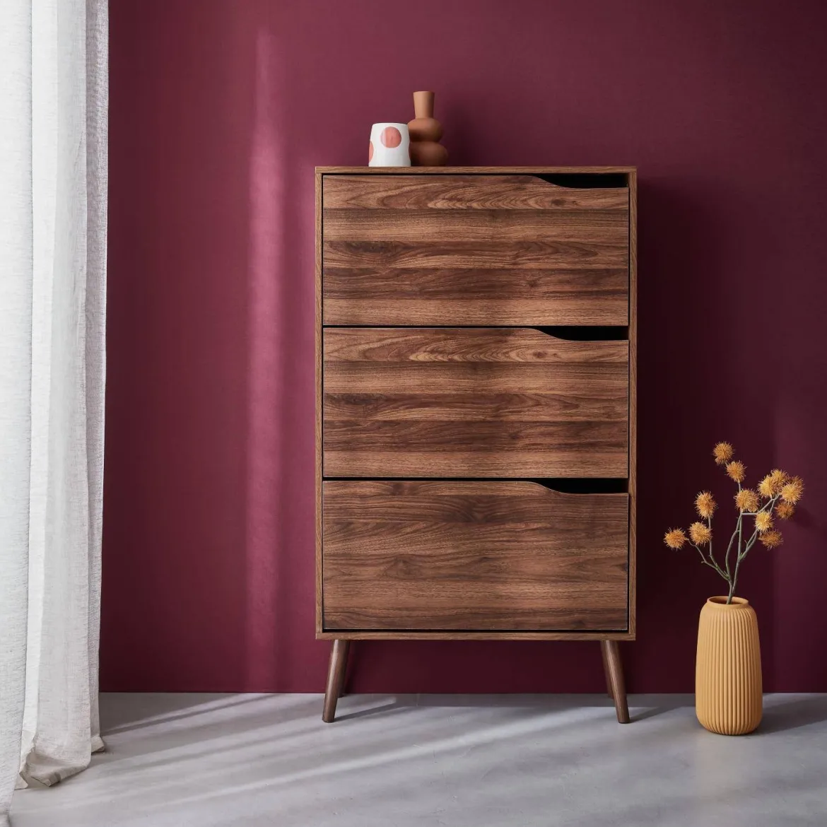 Scarpiera con decoro in legno, 3 ante
