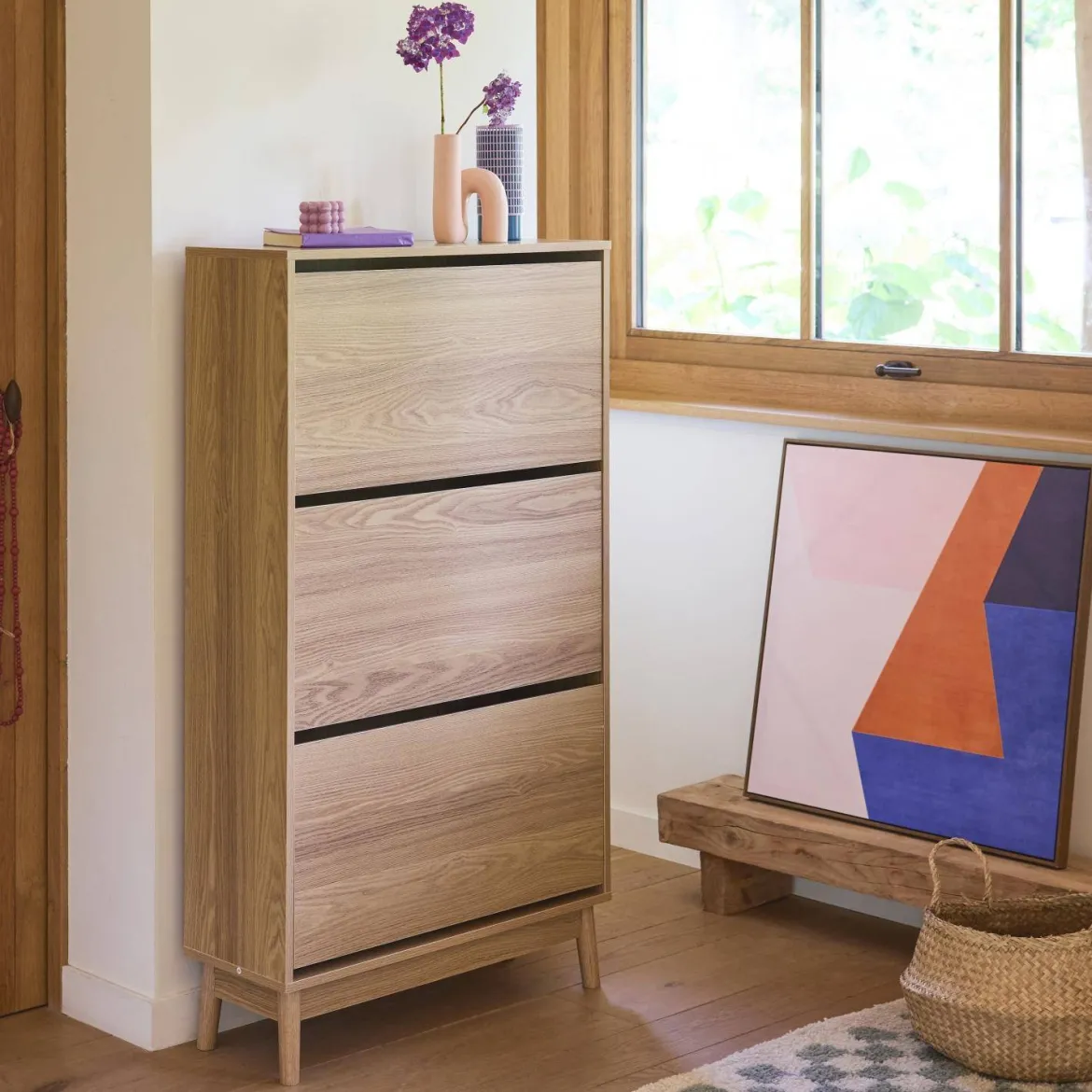 Scarpiera scandinava in legno, 3 ante