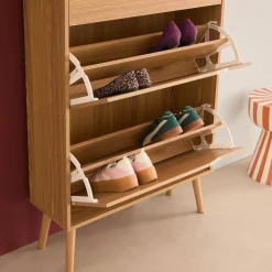 Scarpiera con decoro in legno, 3 ante