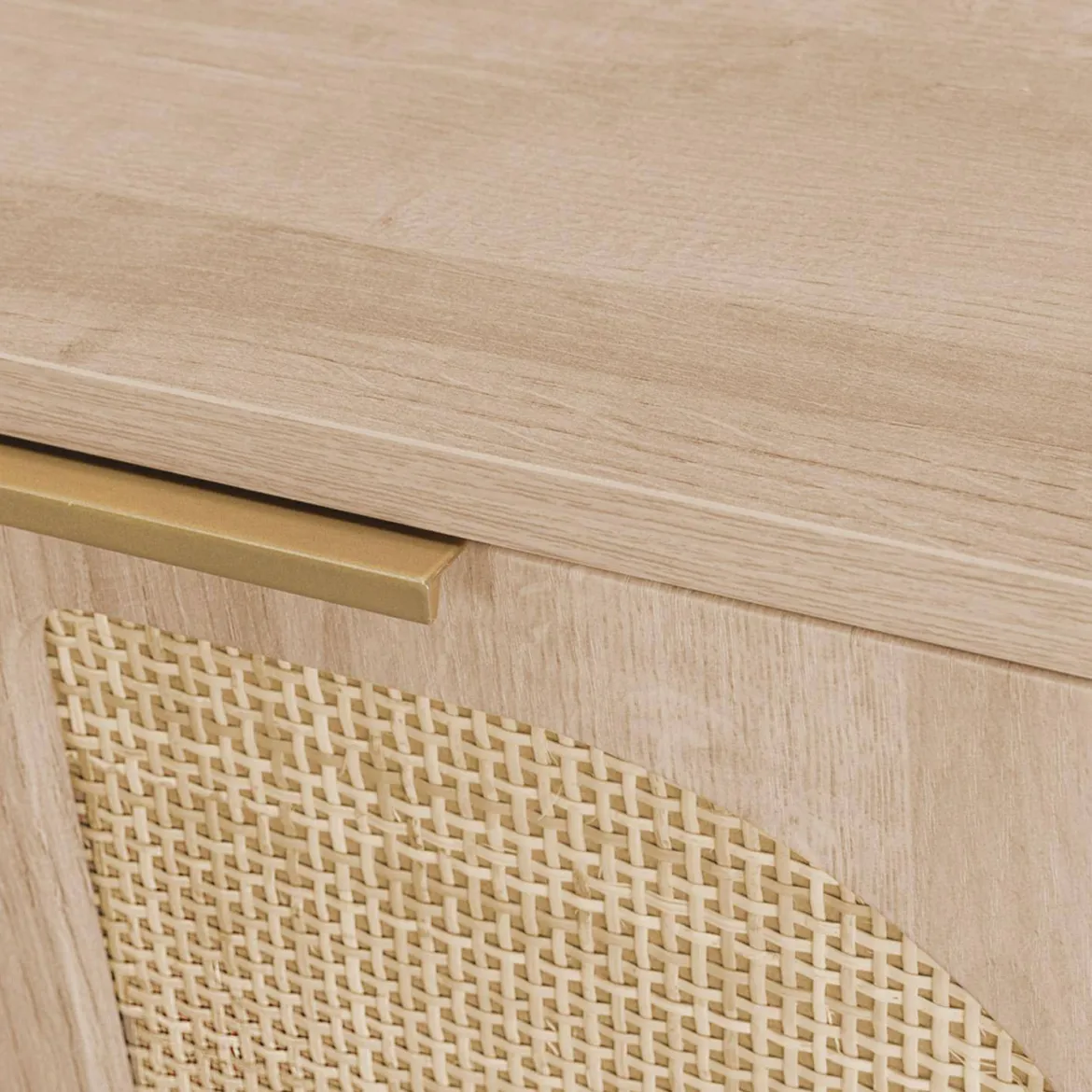 Scrivania effetto legno e cannage 2 cassetti
