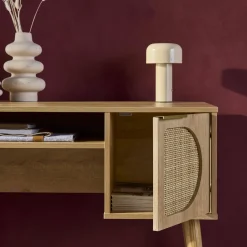 Scrivania effetto legno e cannage 2 cassetti