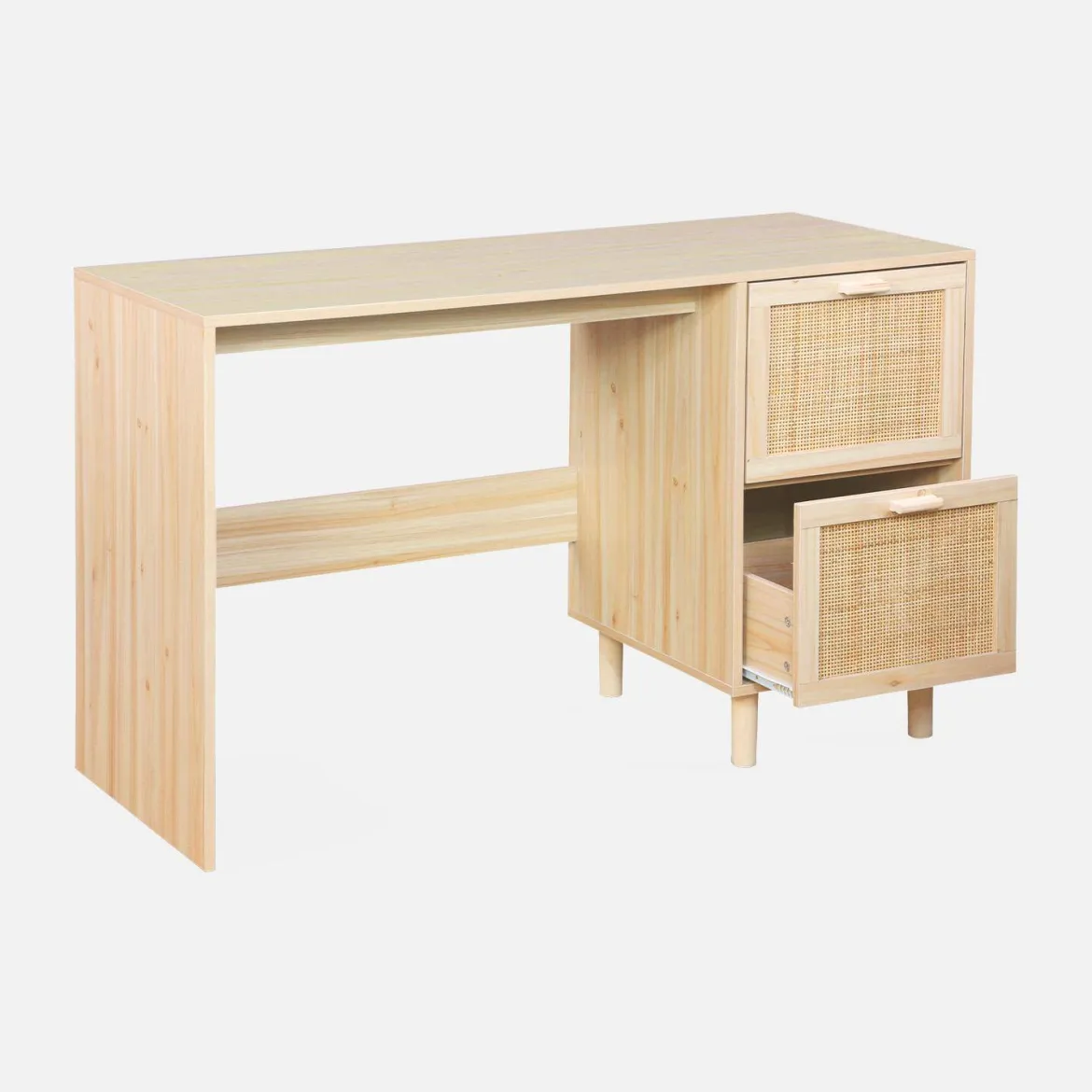 Scrivania in canna e legno 2 cassetti