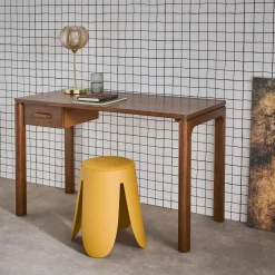 Scrivania in legno di caucciù impiallacciatura di quercia, 1 cassetto