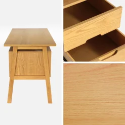 Scrivania in legno di hevea e impiallacciatura di quercia con 2 cassetti