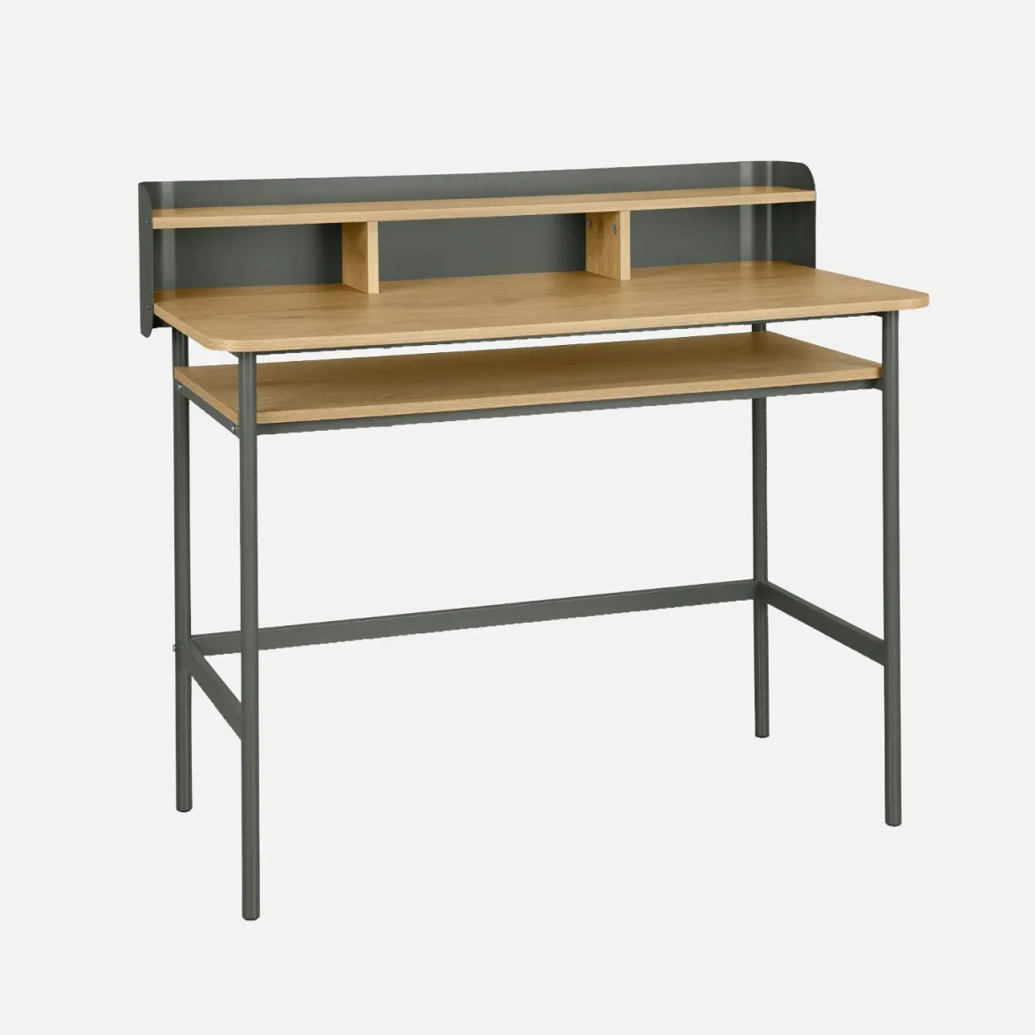 Scrivania in metallo e legno con 3 vani