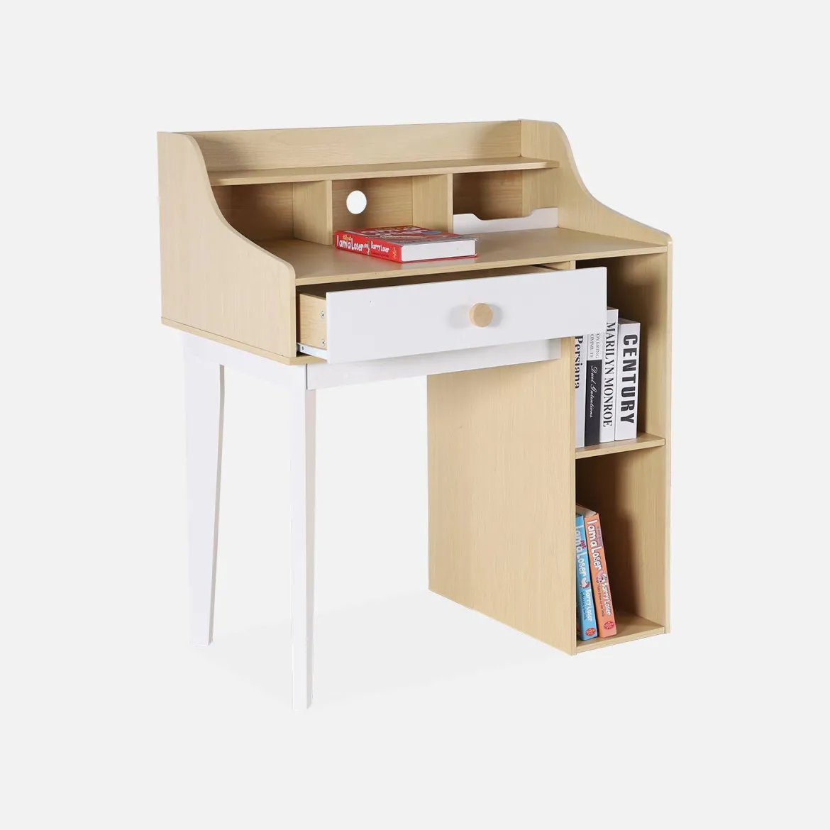 Scrivania per bambini con cassetto e ripiani