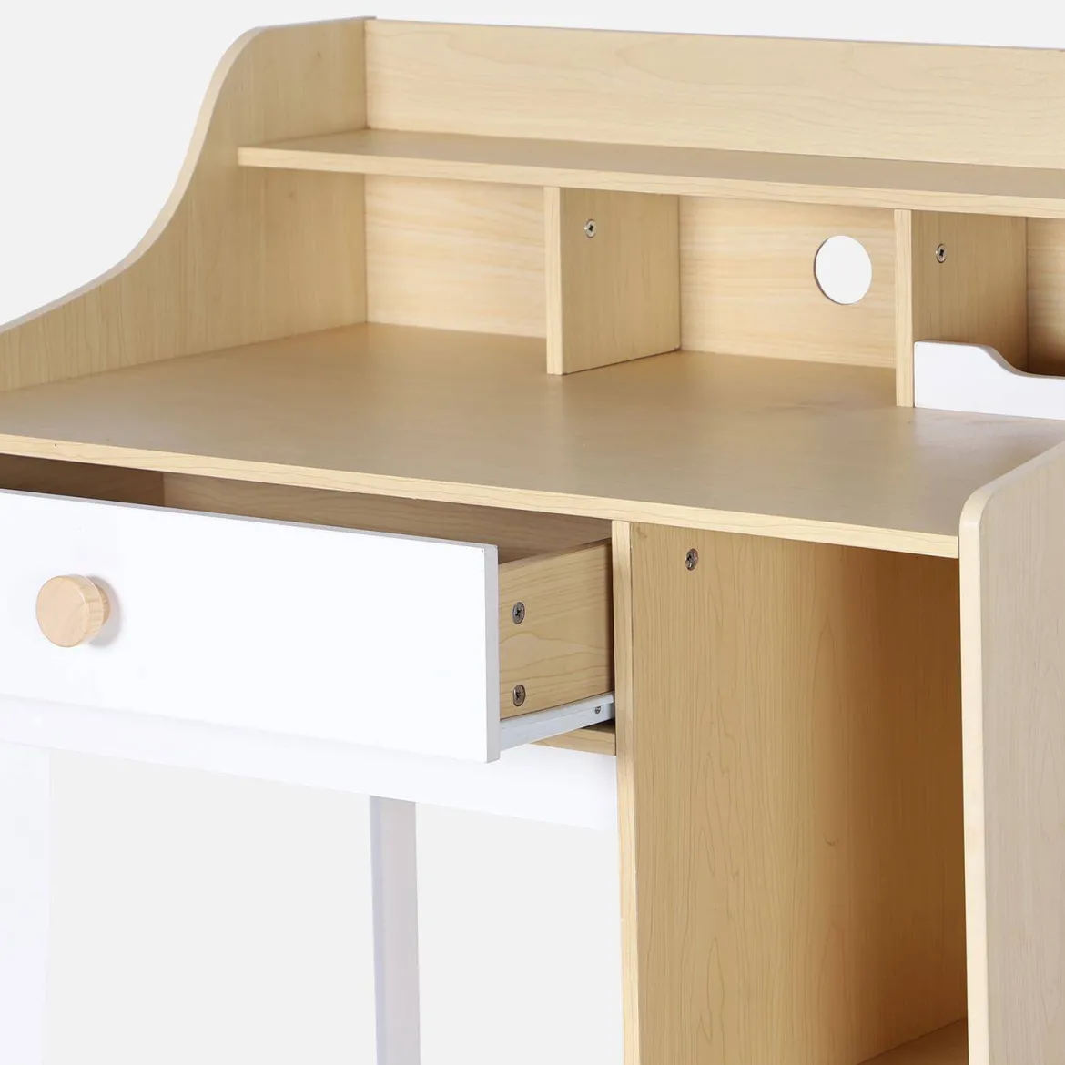 Scrivania per bambini con cassetto e ripiani
