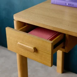 Scrivania in legno di caucciù impiallacciatura di quercia, 1 cassetto