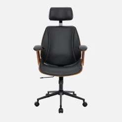 Sedia da ufficio con rotelle, effetto legno curvato e similpelle