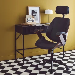 Sedia da ufficio con rotelle, effetto legno curvato e similpelle