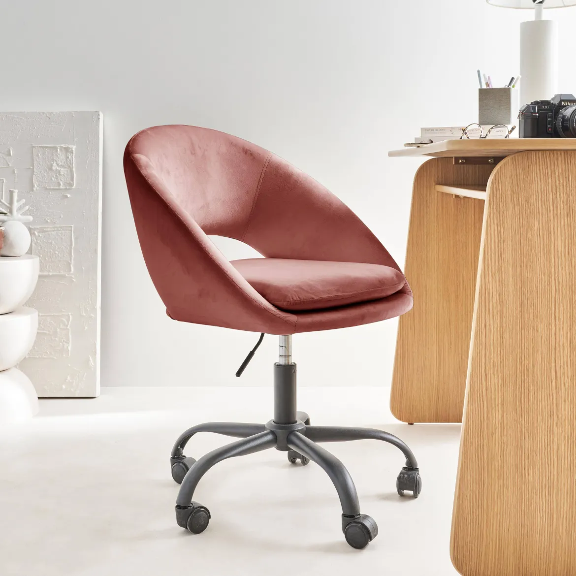Sedia da ufficio con rotelle in velluto