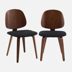 Sedia in legno curvato e bouclé, set di 2