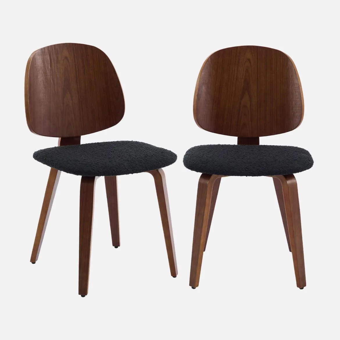 Sedia in legno curvato e bouclé, set di 2