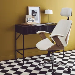 Sedia da ufficio con rotelle, effetto legno curvato e similpelle