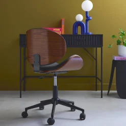 Sedia da ufficio con rotelle, effetto legno curvato e similpelle