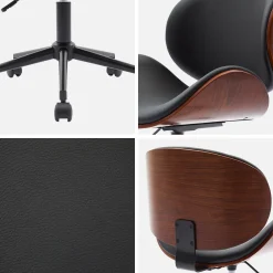 Sedia da ufficio con rotelle, effetto legno curvato e similpelle