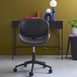 Sedia da ufficio con rotelle, effetto legno curvato e similpelle