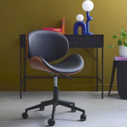 Sedia da ufficio con rotelle, effetto legno curvato e similpelle