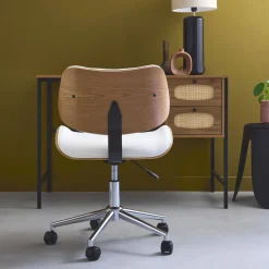 Sedia da ufficio con rotelle, effetto legno curvato e similpelle